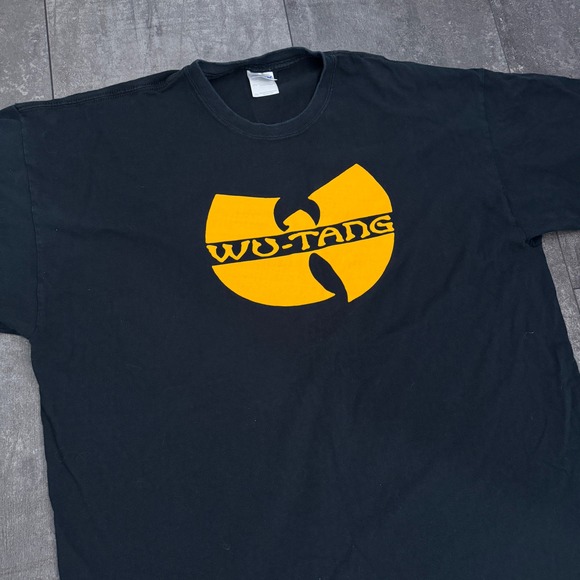 00s Gildan Wu Tang Clan Rap Tee Logo Black Yellow T Shirt Mens 2XL - Picture 2 of 5